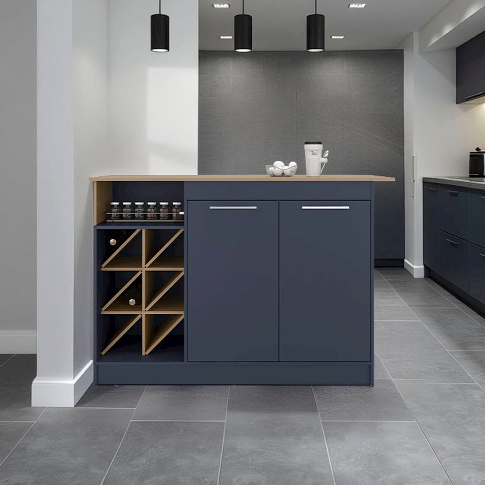 Harrell Kitchen Island, 2 Doors, 7 Shelves, Alby Blue / Natural Oak. Picture 1