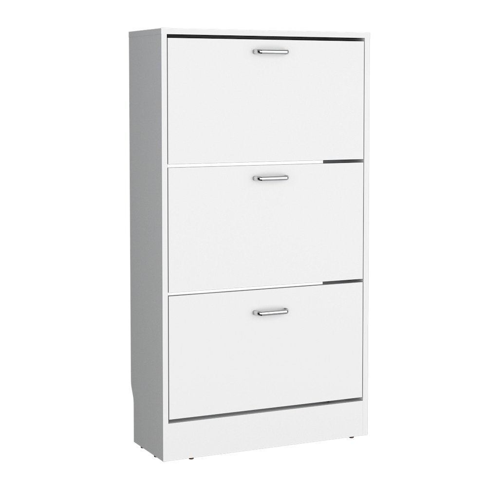 Crocker Shoe Rack, 3 Doors, 3 Shelves, White. Picture 1