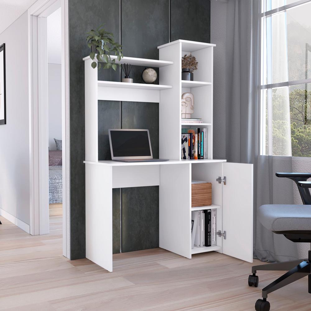 Computer Desk with Ample Work Surface, Hutch Storage and Single Door Cabinet. Picture 6