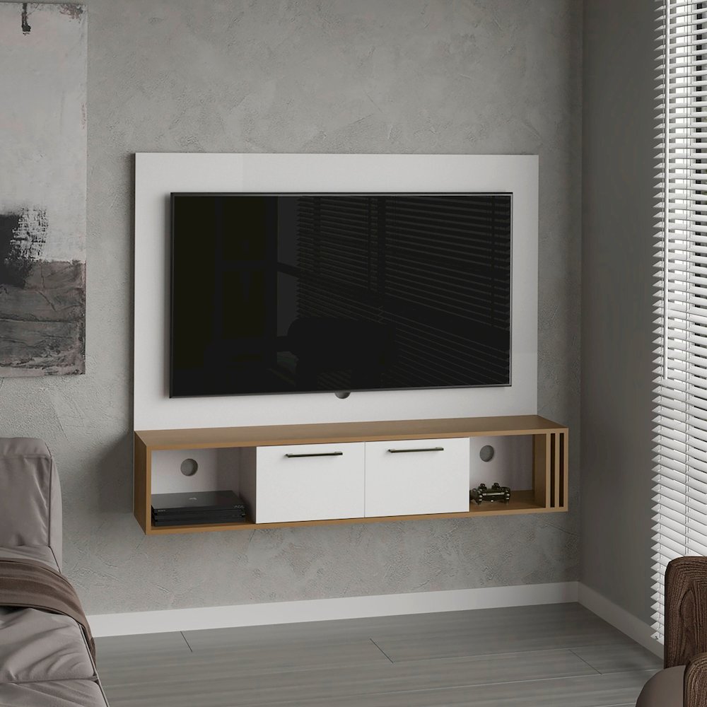 Nuremberg Entertainment Center, 2 Doors, 2 Shelves, White/Natural Oak. Picture 4