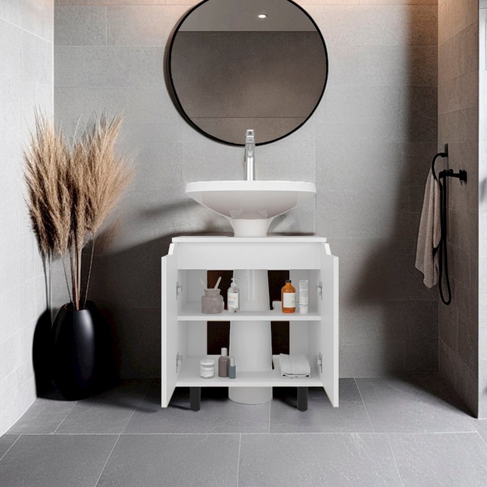 Castalia Under Sink Storage, 2 Doors, 2 Shelves, 4 Legs, White. Picture 5