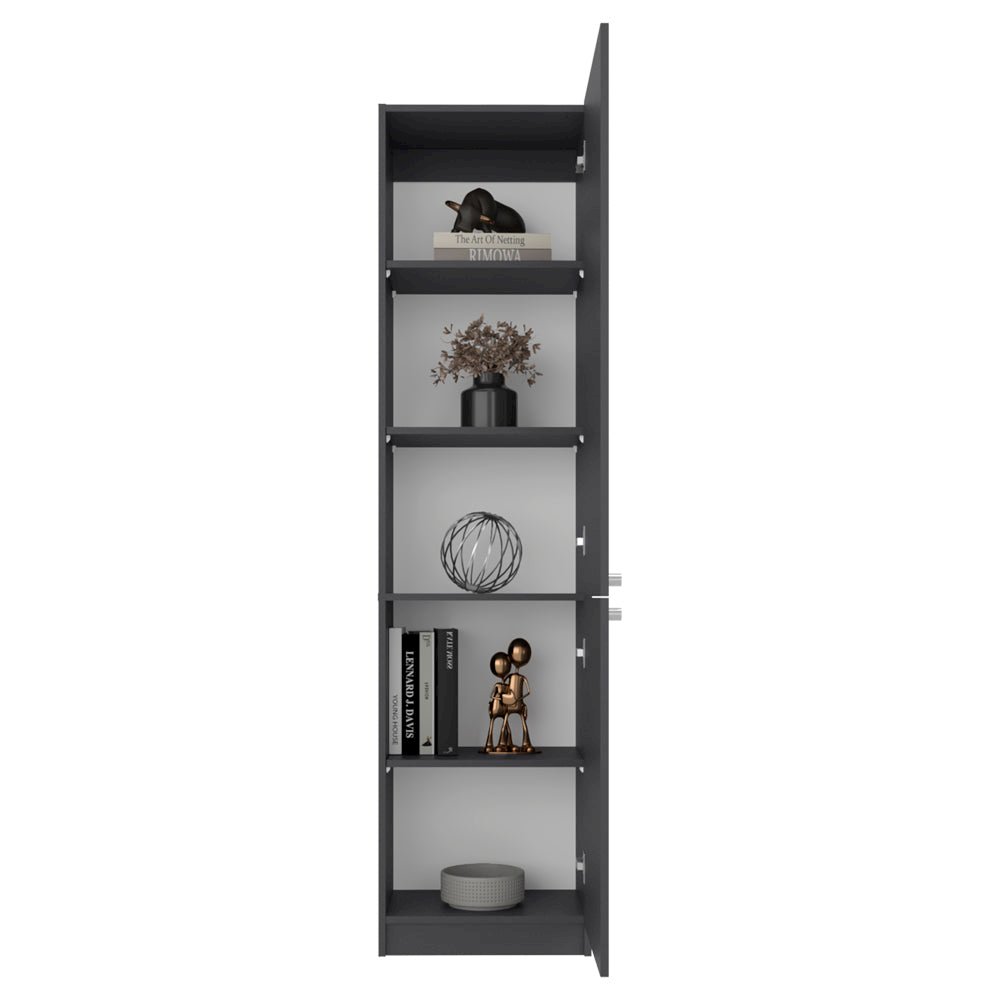 Butte Tall Bookcase 71" H with 2 Doors, Five Interior Shelves, Matt Grey/White. Picture 4