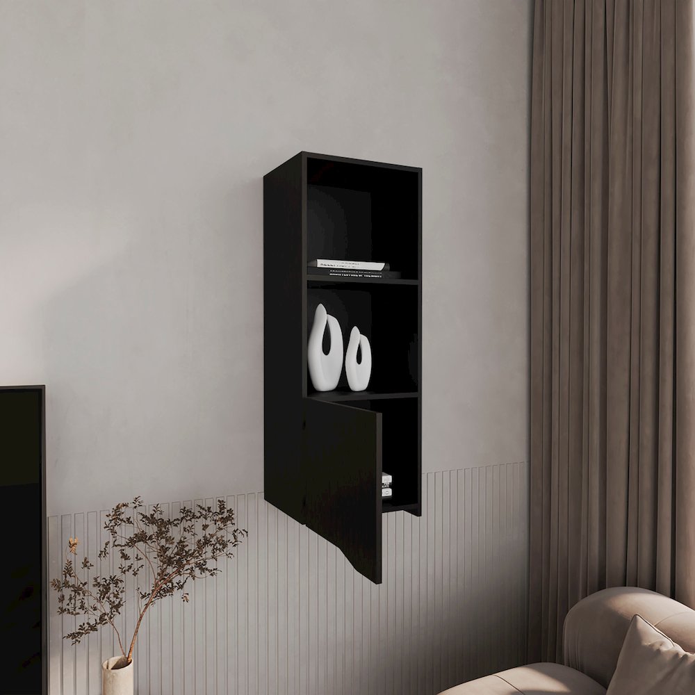 Salem Wall Cabinet with 1 Door and 3 Shelves, Black. Picture 7