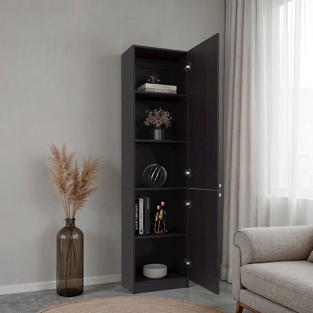 Butte Tall Bookcase 71" H with 2 Doors, Five Interior Shelves, Black Wengue. Picture 2