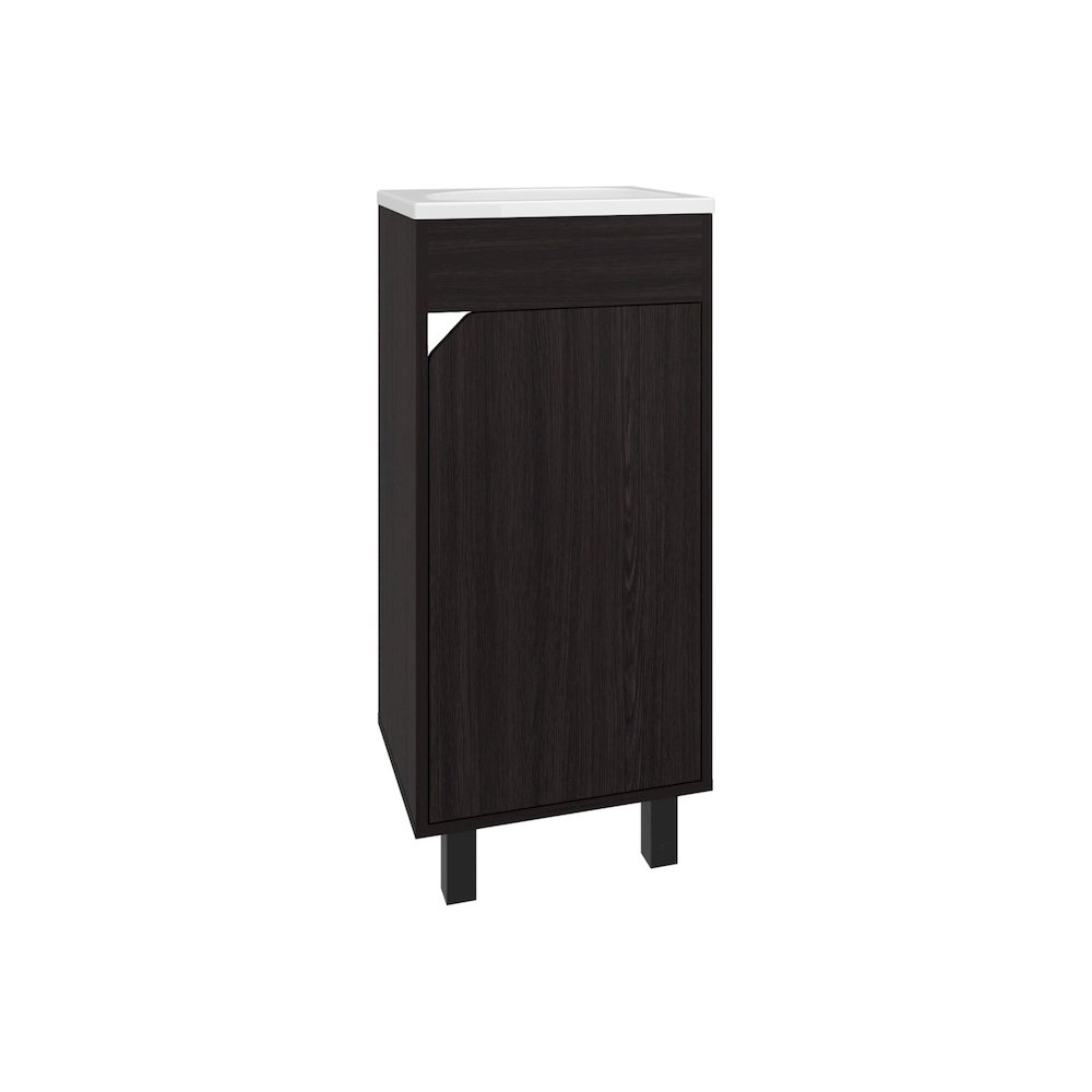 Yorkana Bathroom Vanity, 1 Door, 4 Legs, 2 Shelves, Black Wengue. Picture 1