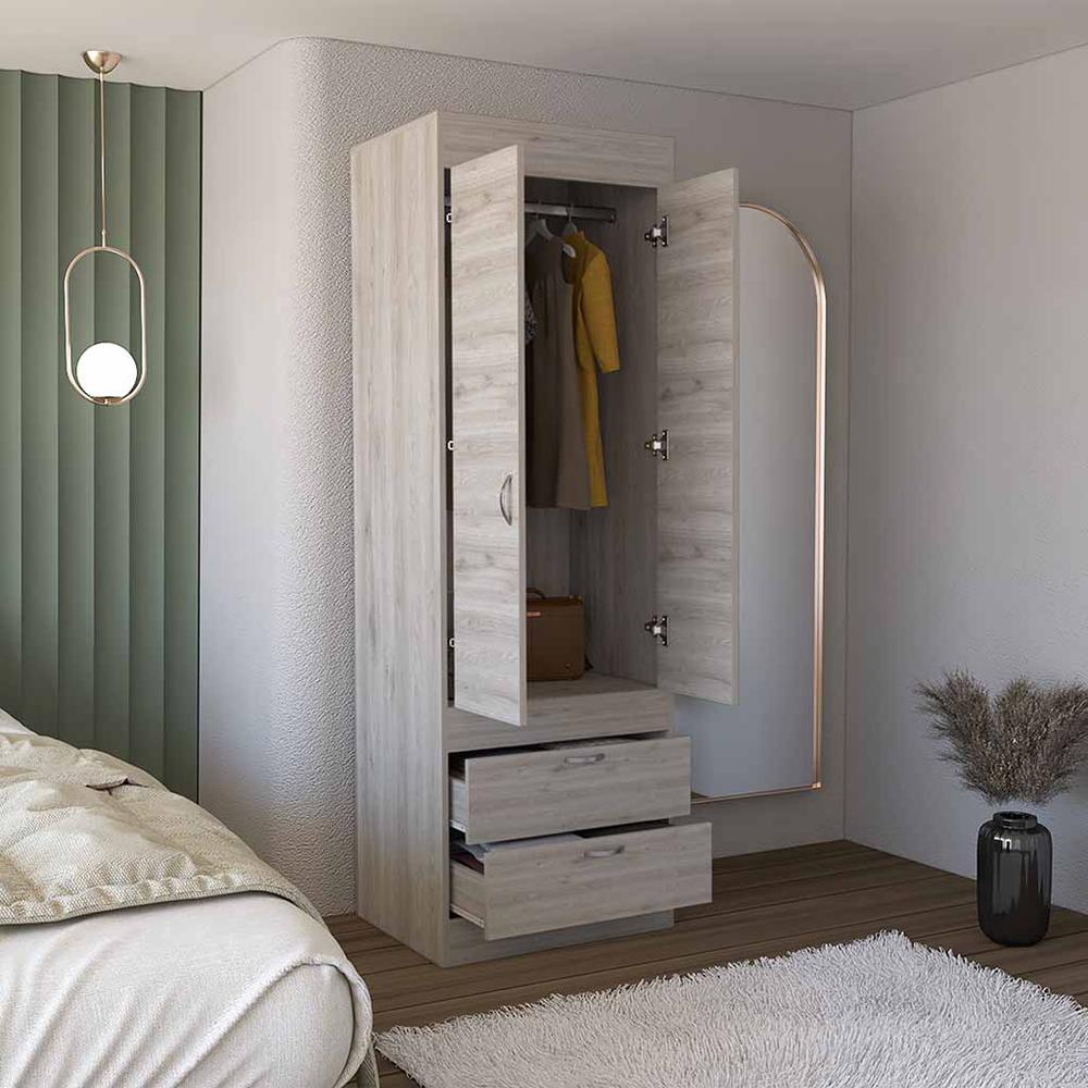 Portugal Armoire, Double Door Cabinet, Two Drawers, Metal Handles, Rod. Picture 7
