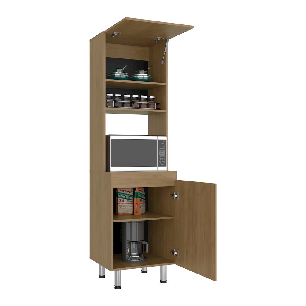 Kitchen Pantry with Microwave Space, Four Shelves, Closed Storage, Natural Oak. Picture 8