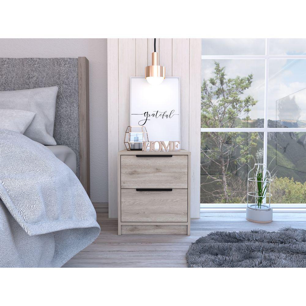 DEPOT E-SHOP Egeo Night Stand, Two Drawers, Countertop, Light Grey, For Bedroom. Picture 2