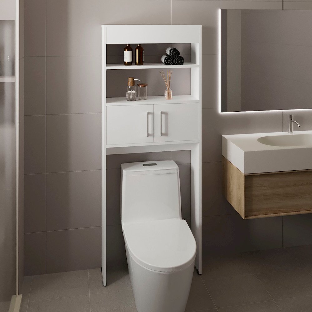 Atlas Over The Toilet Cabinet with Two Shelves and Double Door, White. Picture 5