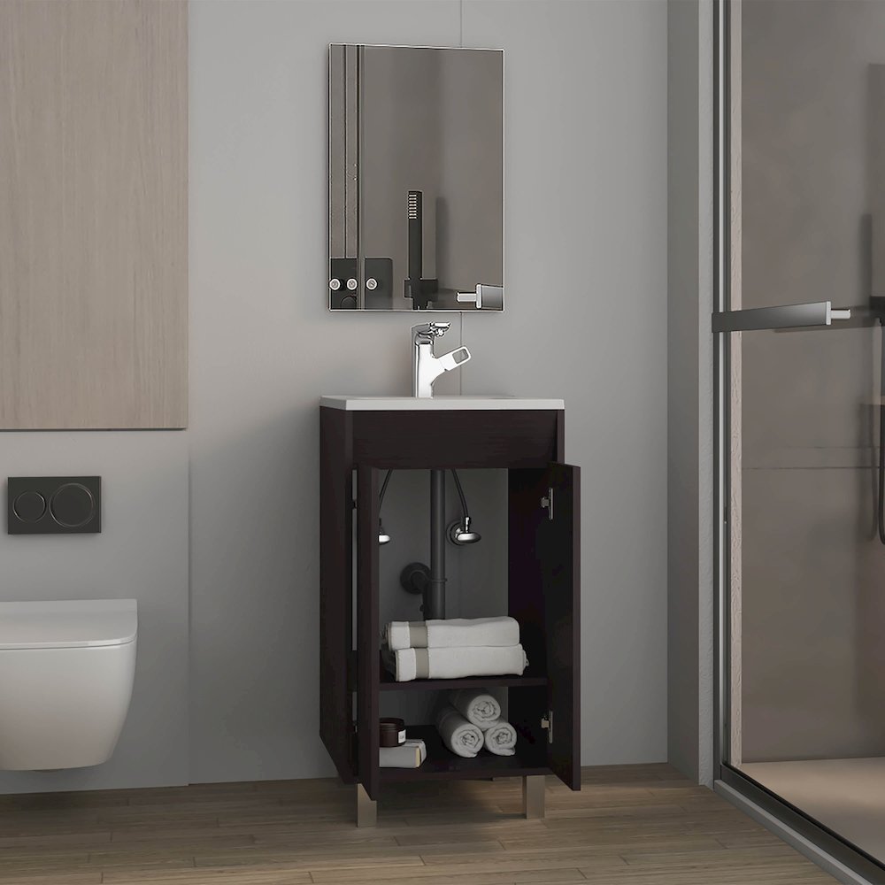 Ingold Bathroom Set, Cabinet with Sink, 2 Doors, 4 Legs, 2 Shelves, 1 Mirror. Picture 8