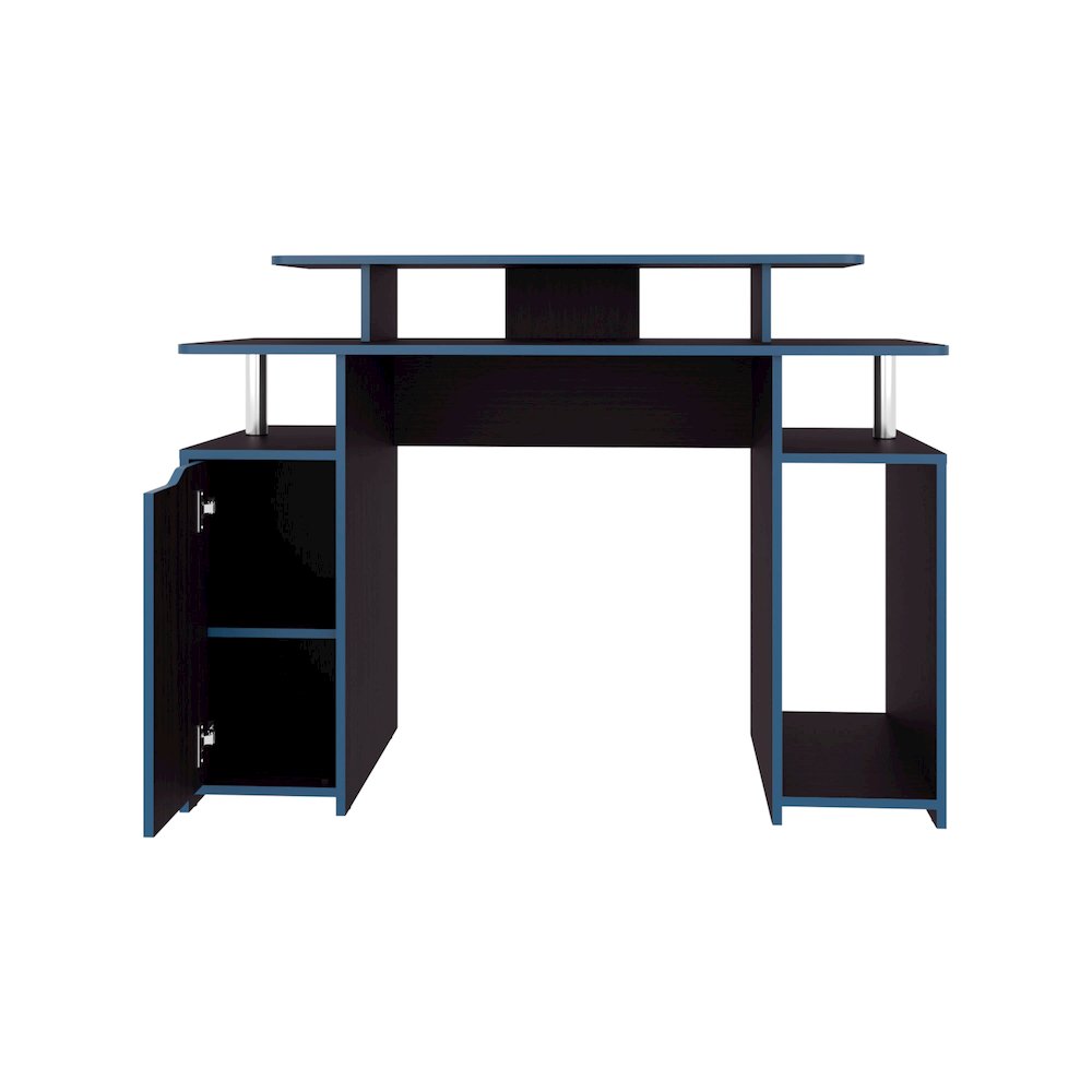 Hobart Gaming Desk, 1 Door, 6 Shelves, Black Wengue / Blue Edge. Picture 2