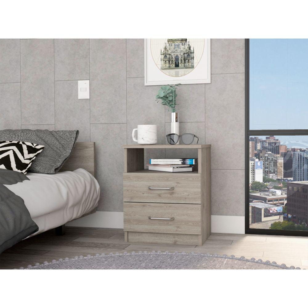 DEPOT E-SHOP Salento Nightstand, Two Drawers, One Shelf, Countertop- Light Grey, For Bedroom. Picture 5