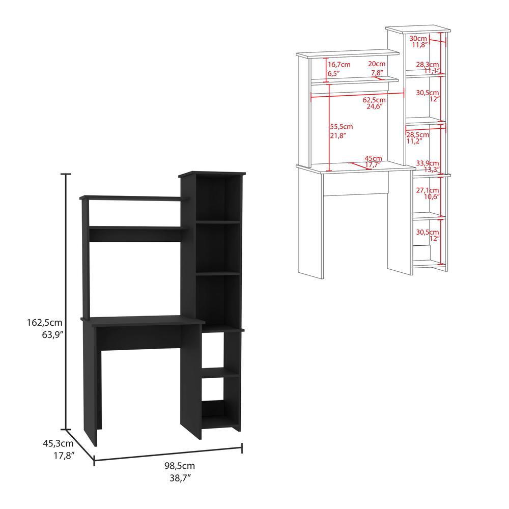 Detroit 2 Piece Office Set, Dozza Bookcase + Aramis Desk, Black. Picture 5