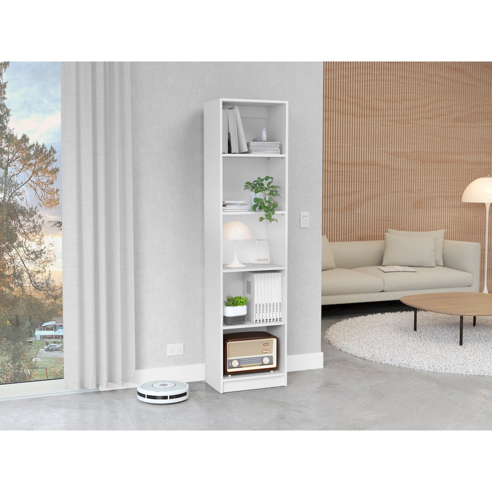 Vinton XS Bookcase Compact Bookshelf with Multiple Shelves, White -Office. Picture 6