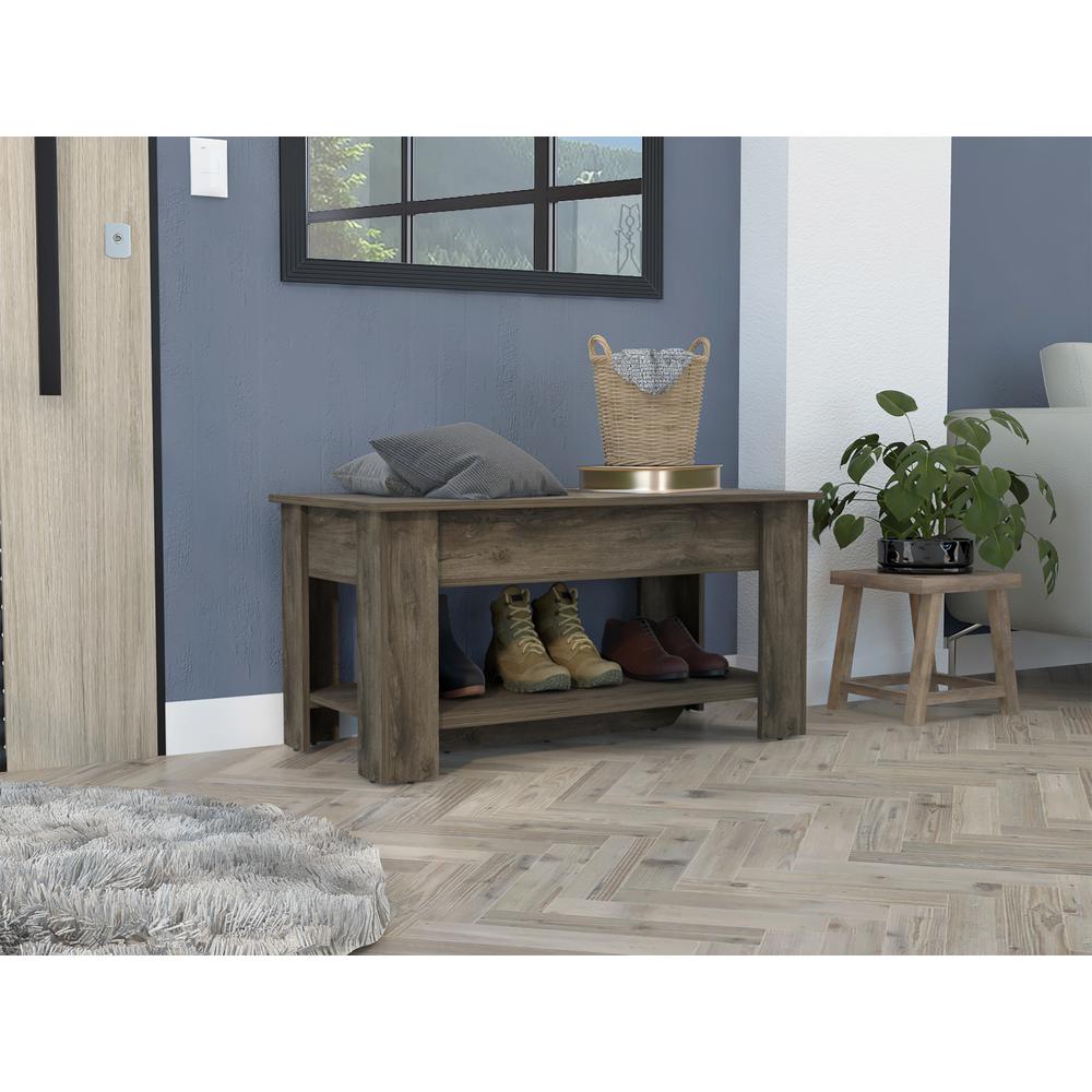 DEPOT E-SHOP Saturn Storage Table, One Flexible Table Shelf, Four Legs, Low Shelf, Internal Storage-Dark Brown, For Bedroom. Picture 5