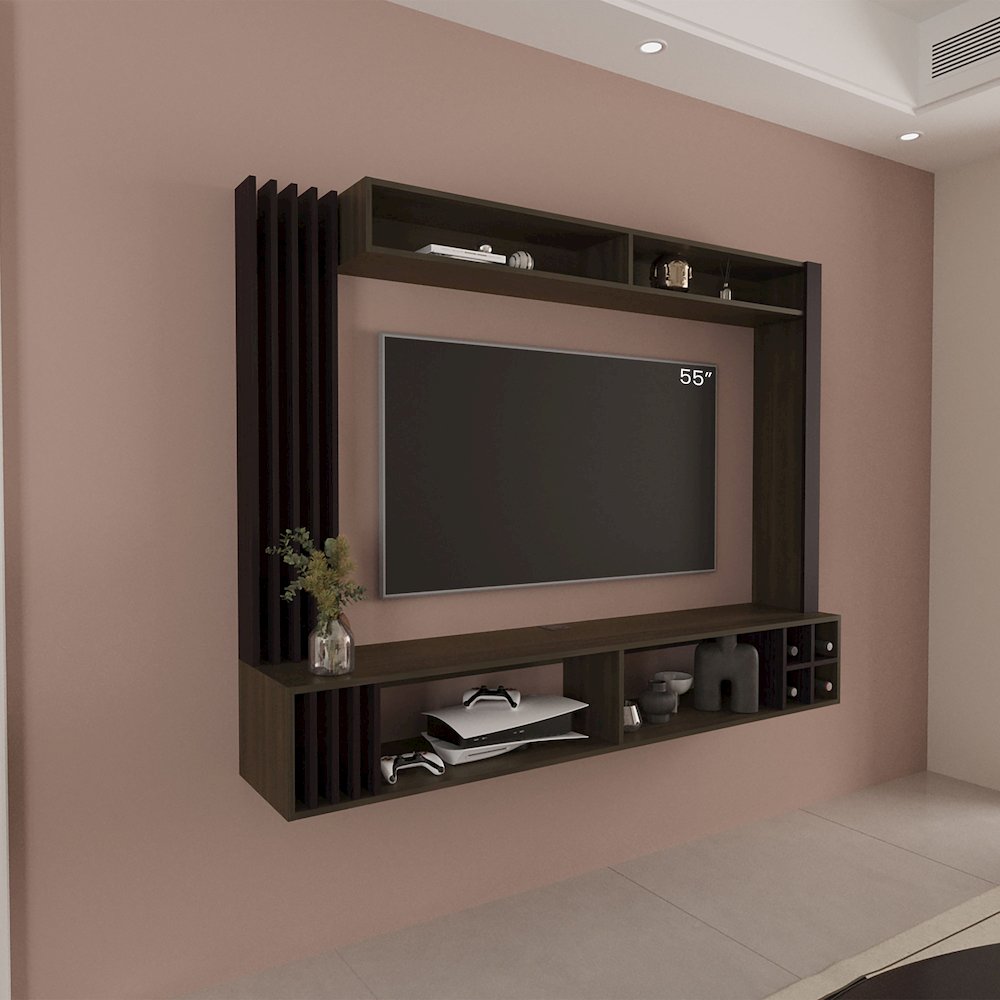 Alto Entertainment Center, 8 Shelves, Dark Walnut/Black Wengue. Picture 4