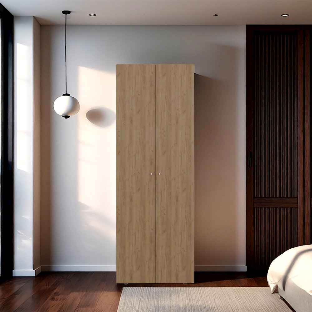 Lisle Armoire, 2 Doors, 2 Shelves, Natural Oak / White. Picture 4