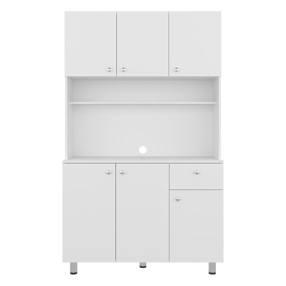 Pantry Cabinet with Ample Storage, Spacious Shelves, 6 Doors-1 Drawer, White. Picture 3
