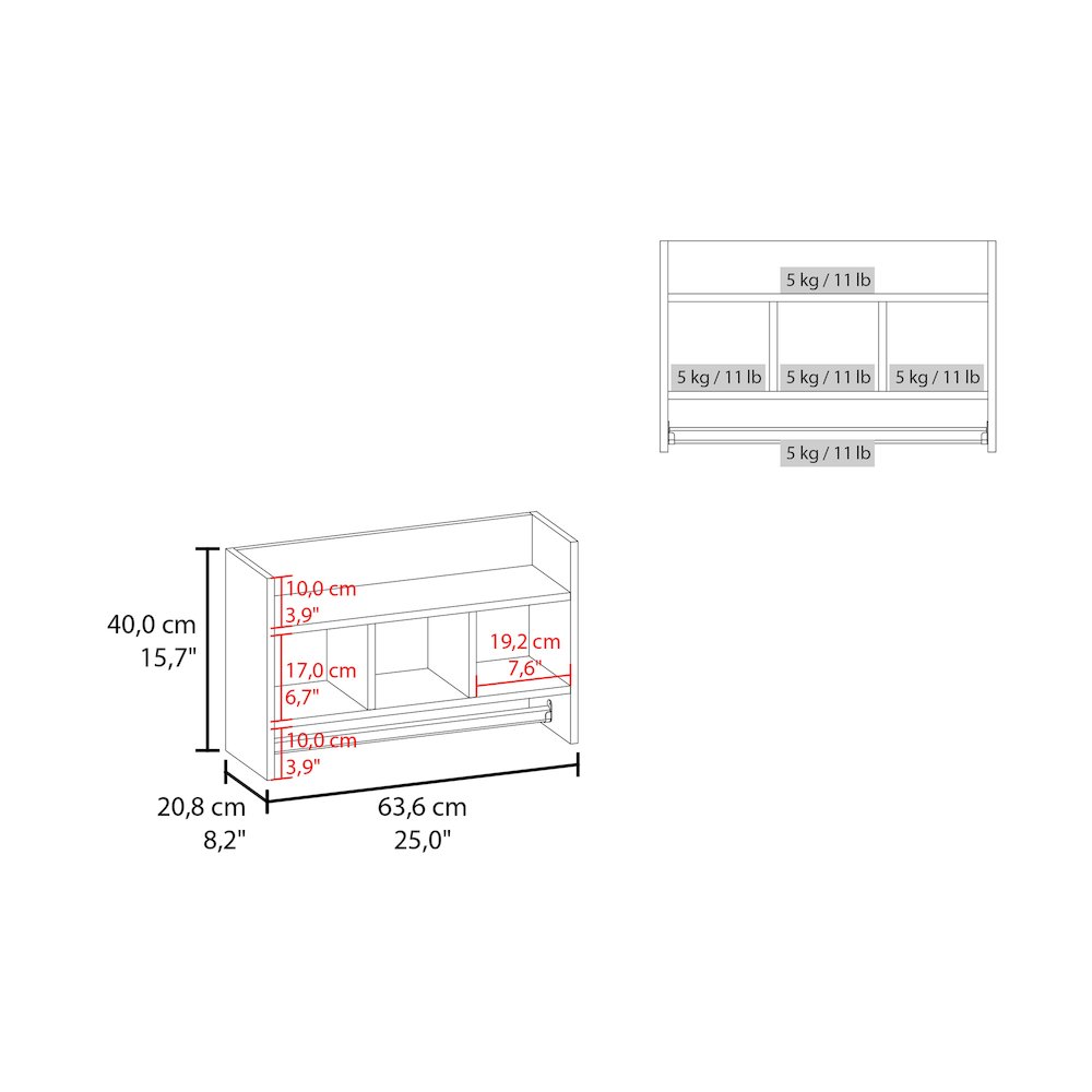 Dell Wall Shelf with Towel Bar, 2 Shelves, White. Picture 6