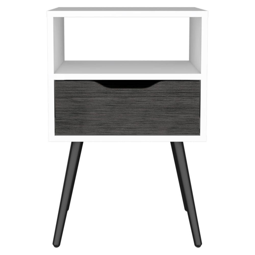 DEPOT E-SHOP Emma Nightstand, Countertop, Four Legs, One Open Shelf, One Drawer-Smoky Oak-White, For Bedroom. Picture 2