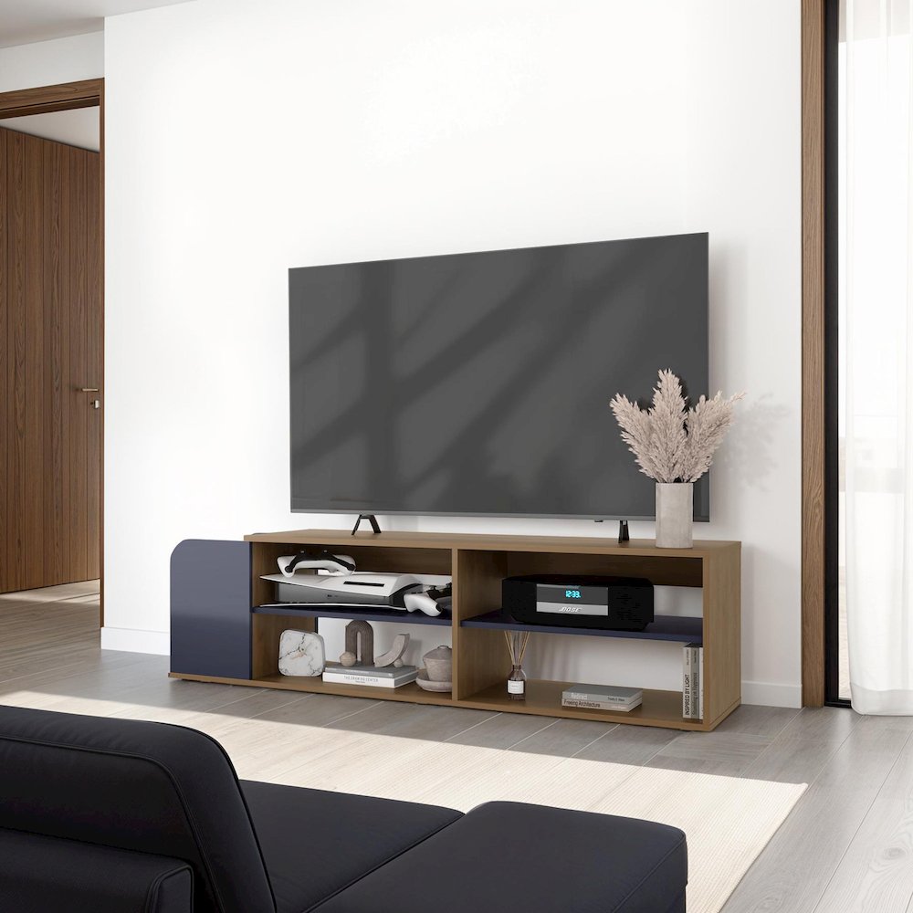 Stem TV Stand, 5 Shelves, Natural Oak / Alby Blue. Picture 4