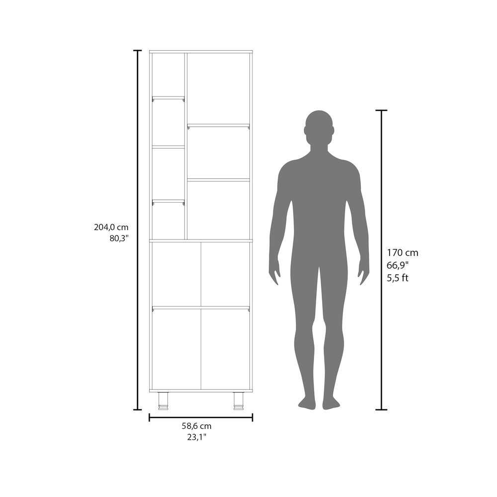 Enetai Kitchen Pantry, 2 Doors, 9 Shelves, 4 Legs, White. Picture 8