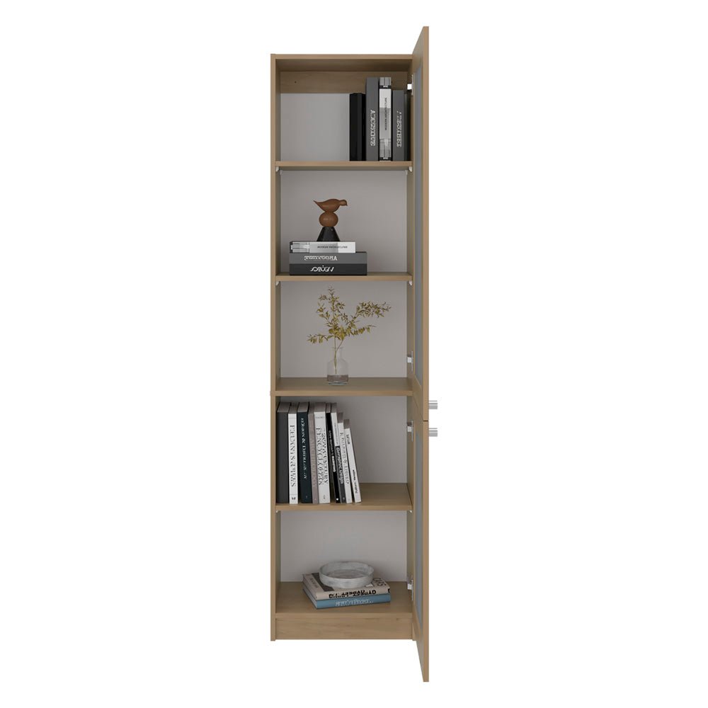 Tall Bookcase 71" H with 2 Fluted Panel Doors, Five Interior Shelves, Oak. Picture 4