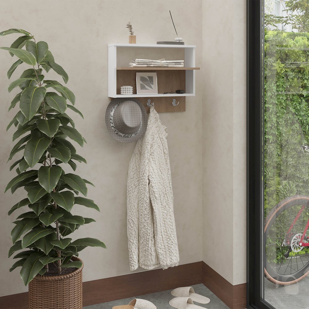 Norco Wall Shelf, 3 Shelves, White / Natural Oak. Picture 3