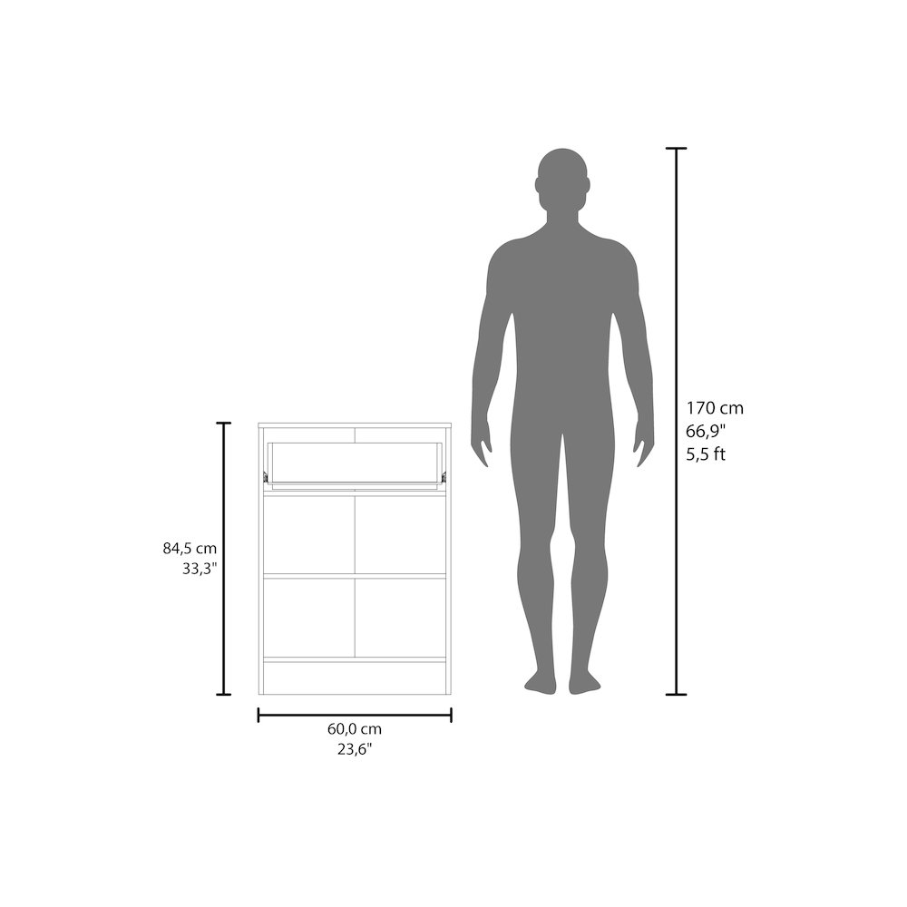 Pantry Cabinet 33" H with Top Drawer, Double Doors, Interior Shelves, Walnut. Picture 6