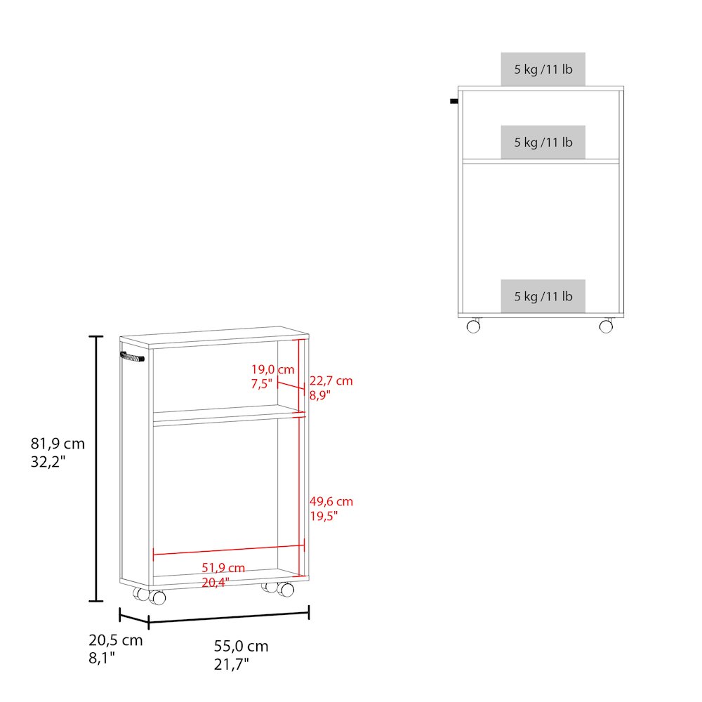 Saltillo Storage Cart, 2 Shelves, 4 Wheels, White. Picture 6