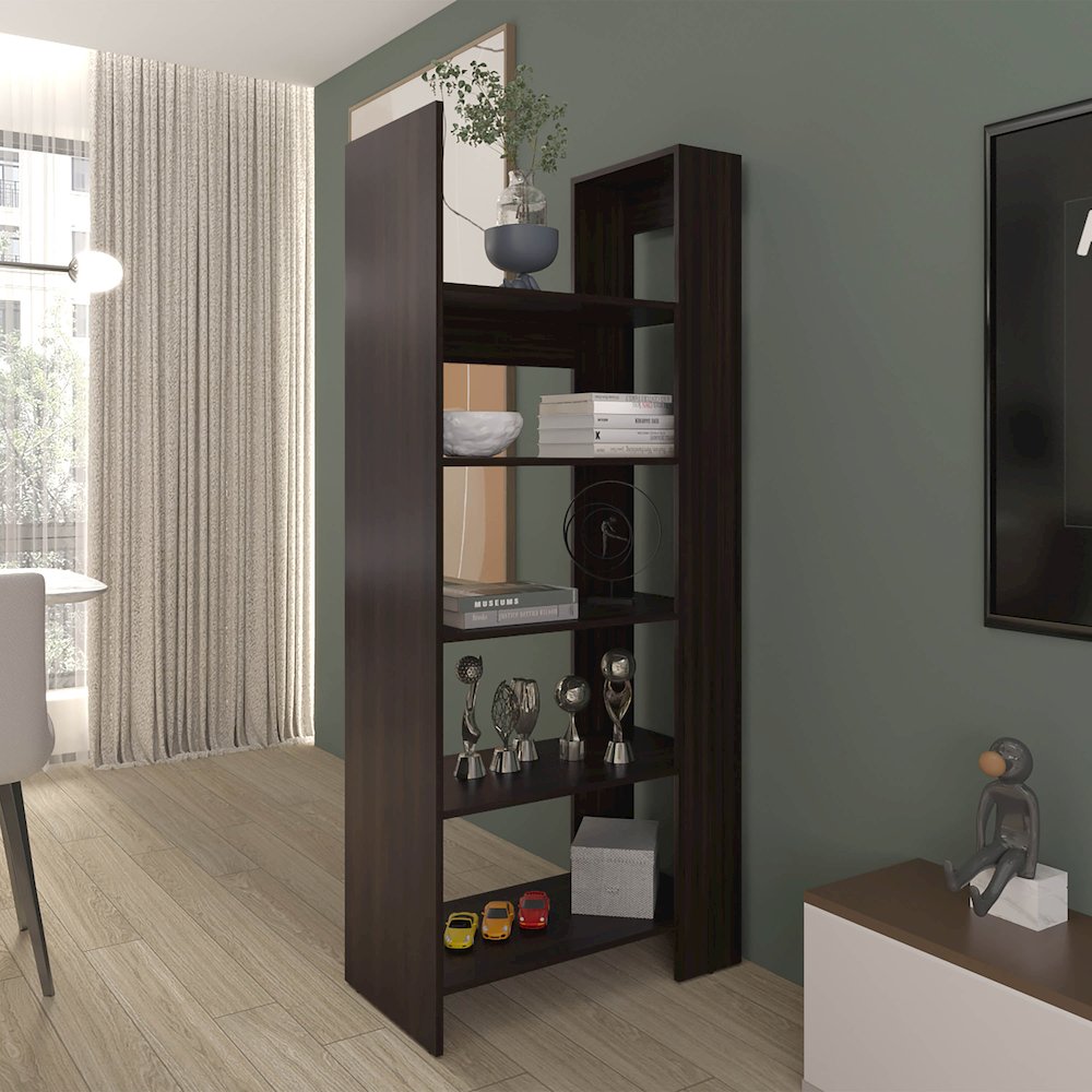 Newtok Bookcase, 5 Shelves, Dark Walnut. Picture 3