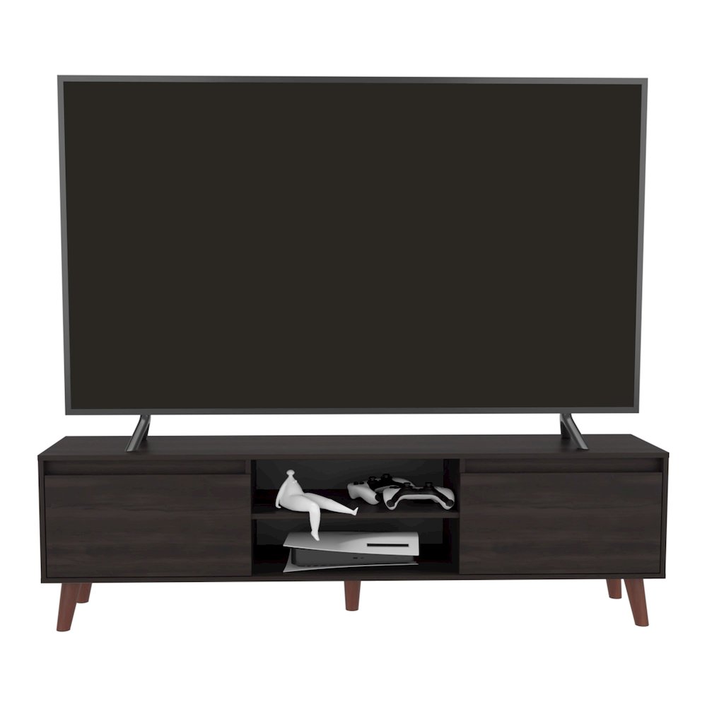 Elaine TV Stand, 2 Doors, 2 Shelves, Black Wengue. Picture 2