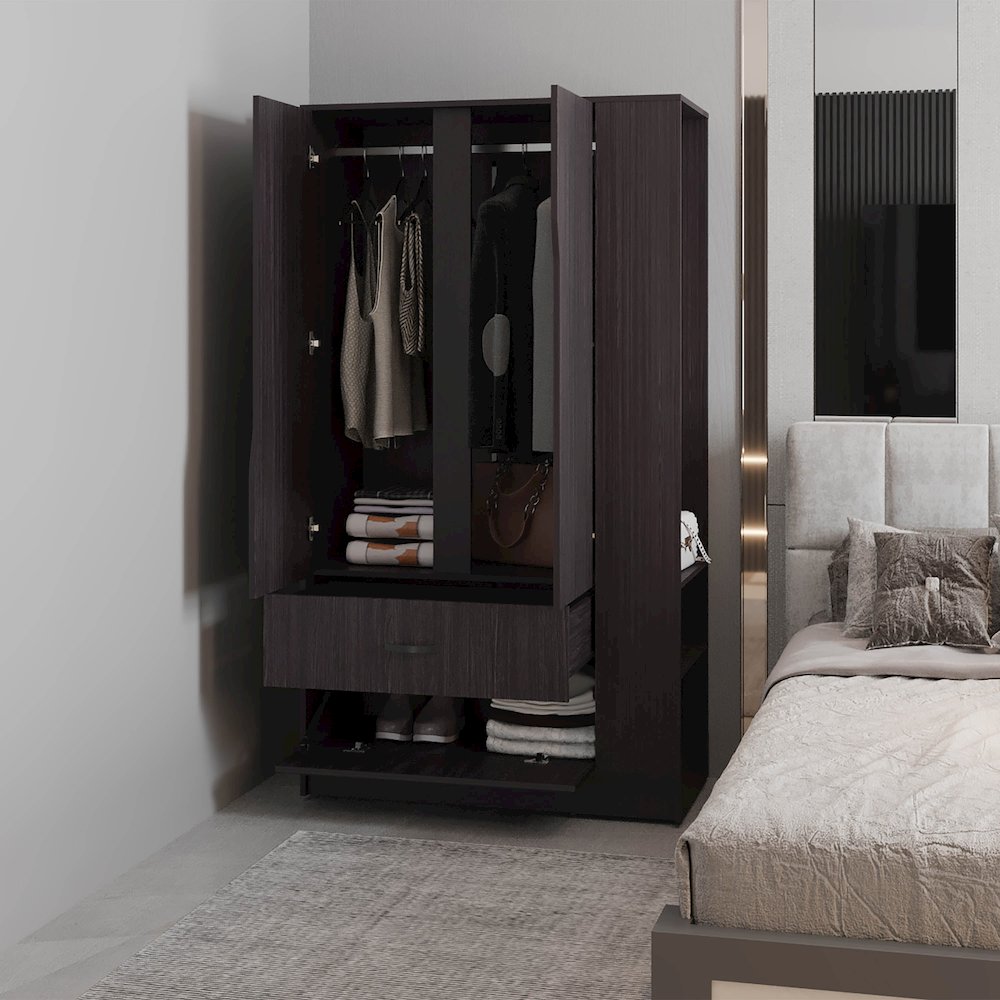 Melvern Armoire, 3 Doors, 1 Drawer, 4 shelves, Black Wengue. Picture 6