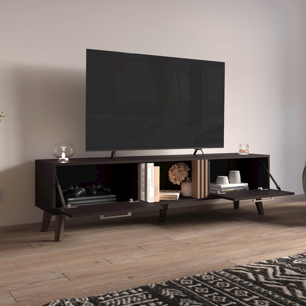 Lankin TV Stand, 2 Doors, 1 Shelf, Black / Natural Oak. Picture 7