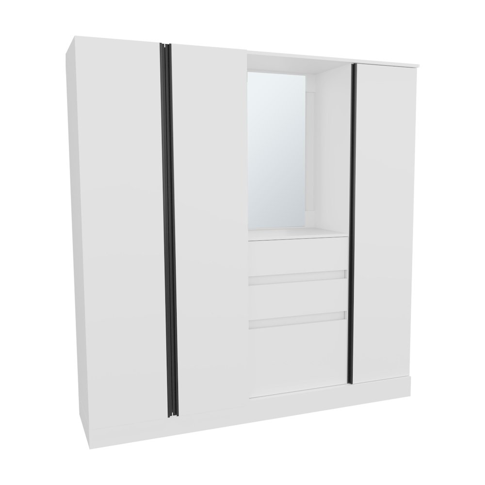 Deseret Armoire, 4 Doors, 2 Drawers, 5 Shelves, 1 Mirror, White. Picture 2