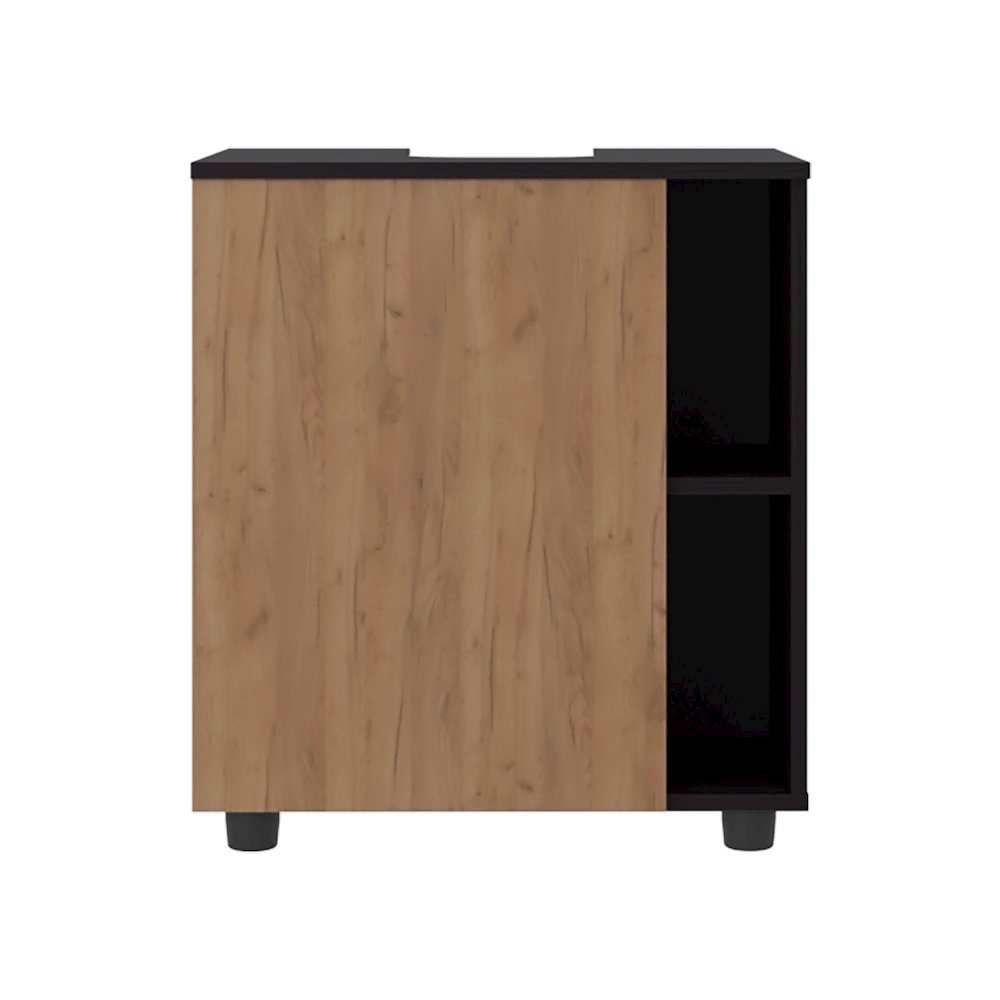 Gorman Under Sink Storage, 1 Door, 3 Shelves, 4 Legs, Natural Oak / Black Wengue. Picture 2