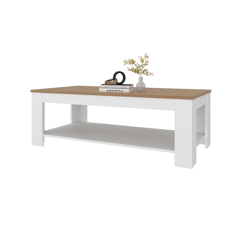 Bowie Coffee Table, 1 Shelf, White / Natural Oak. Picture 2