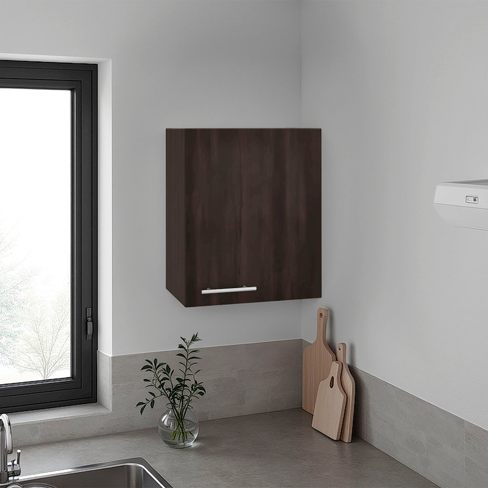 Sterling Wall Cabinet with 1 Door and 2 Shelves, Dark Walnut. Picture 1