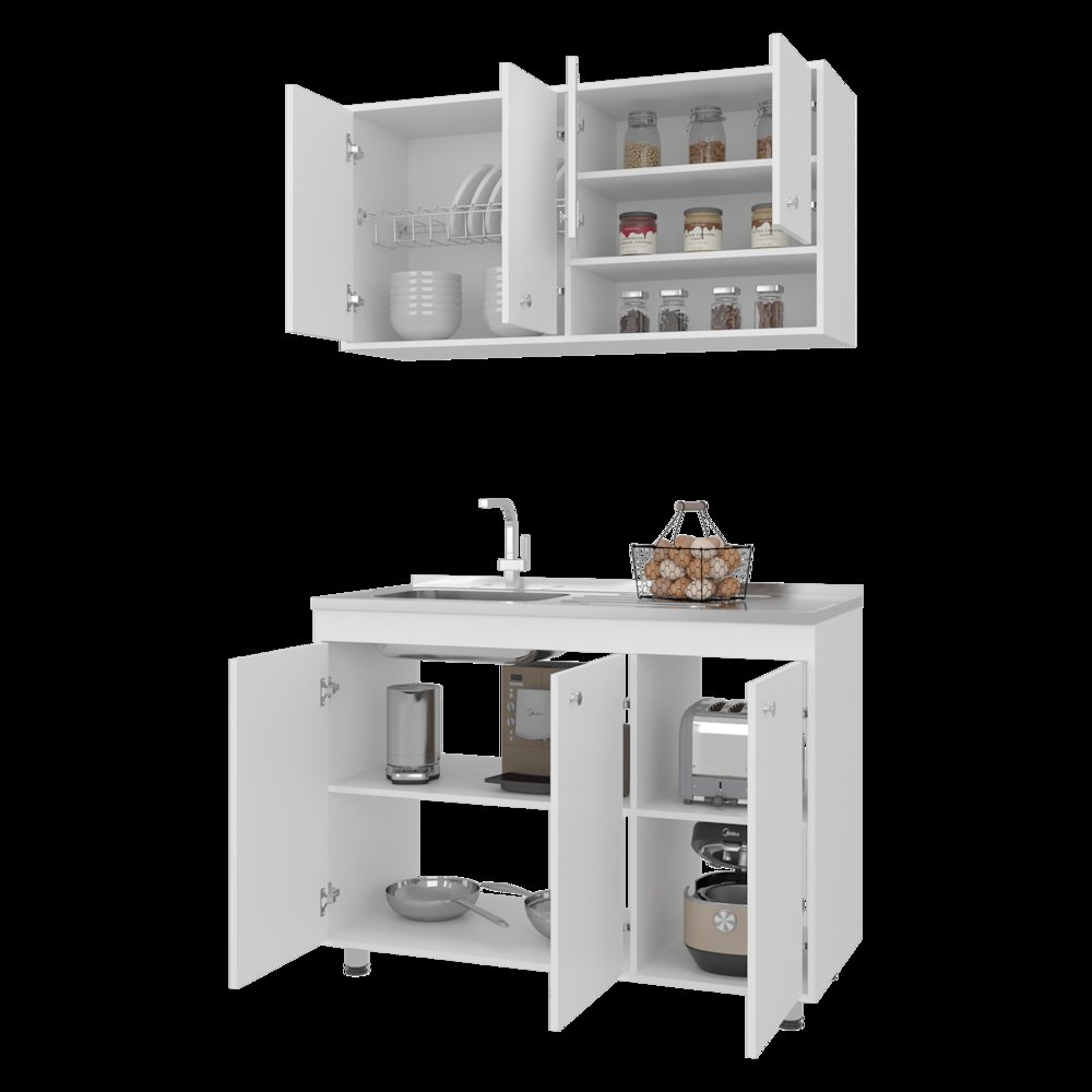 Cohoe Kitchen Cabinet Set, 7 Doors, 8 Shelves, White. Picture 8