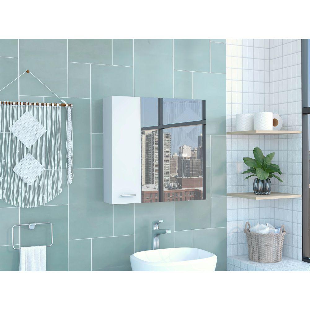 DEPOT E-SHOP Harbor Medicine Cabinet, Mirror Four Internal Shelves, One-Door Cabinet-White, For Bathroom. Picture 1