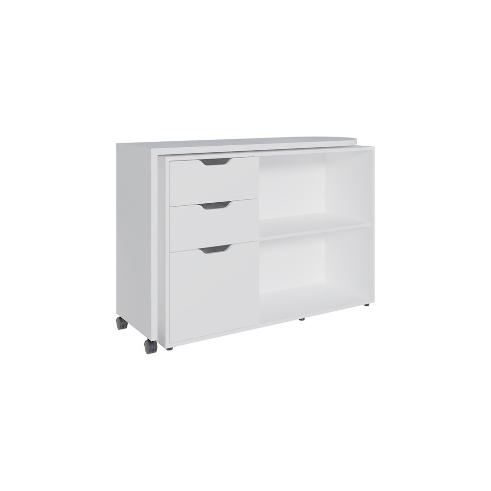 Lamont Rotable Desk 31.7" H, 1 Door, 2 Drawers, 2 Shelves, 2 Wheels, White. Picture 7