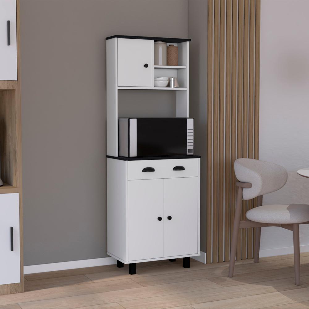 67" H Kitchen Pantry with Two Cabinets, Two Open Shelves, and One Drawer. Picture 6