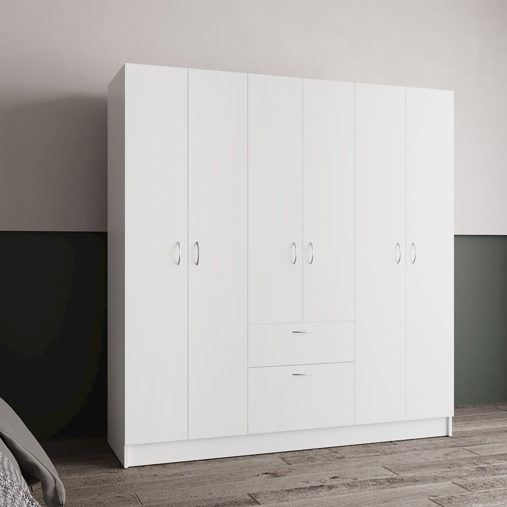 Kibo 6 Doors Armoire, One Drawer, Rod, Seven Interior Shelves, White. Picture 6