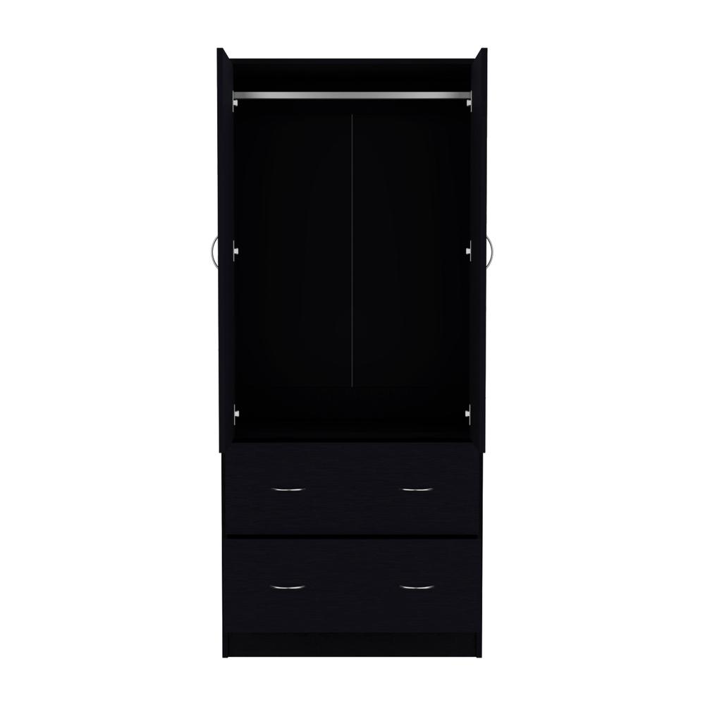 Silo 71" H Armoire with Two Doors, Two Drawers, and Hanging Rod,Black. Picture 2