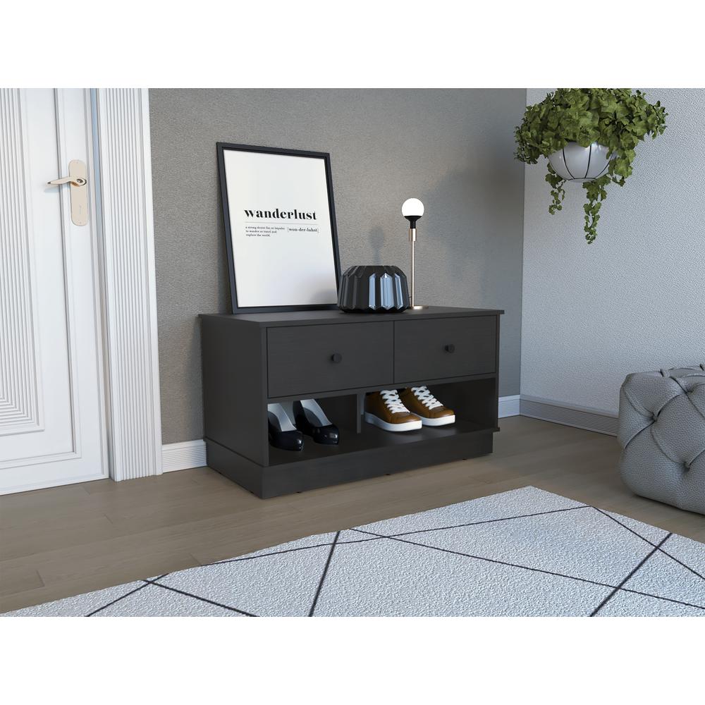 DEPOT E-SHOP Uranus Storage Bench-Two Drawers, Two Open Shelves-Black, For Bedroom. Picture 5
