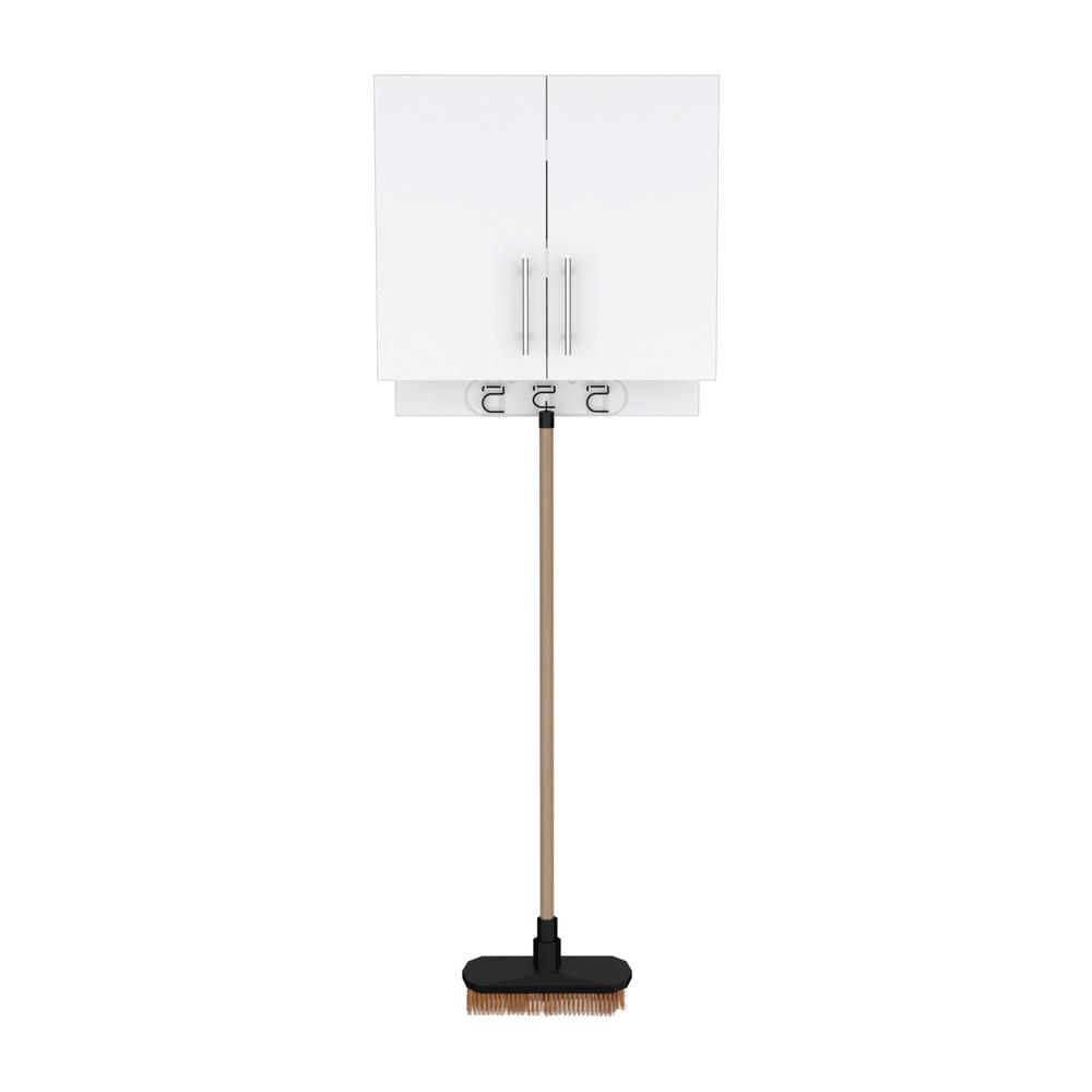 DEPOT E-SHOP Albany Cabinet Wall Mounted with Broom Hangers and Metal Handles, White. Picture 1