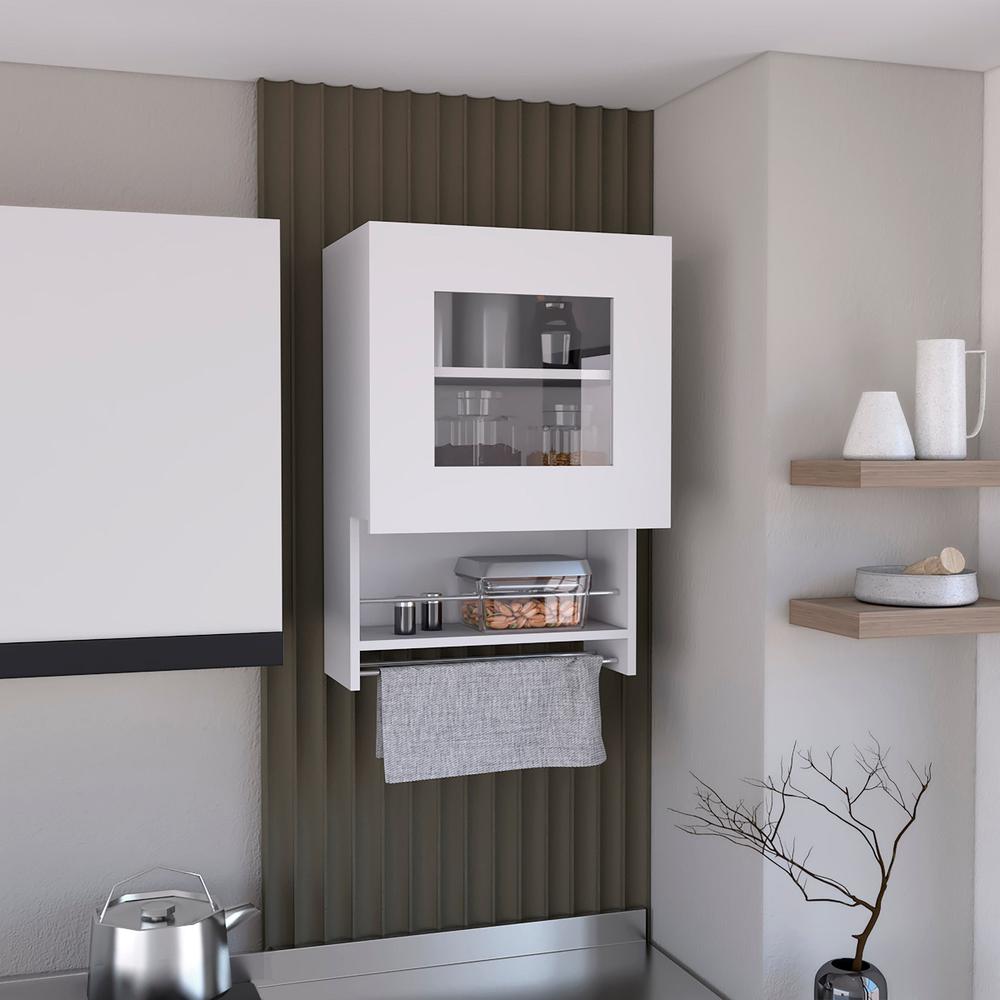 DEPOT E-SHOP Ithaca Kitchen Wall Cabinet with Towel and Spice Rack, White. Picture 5