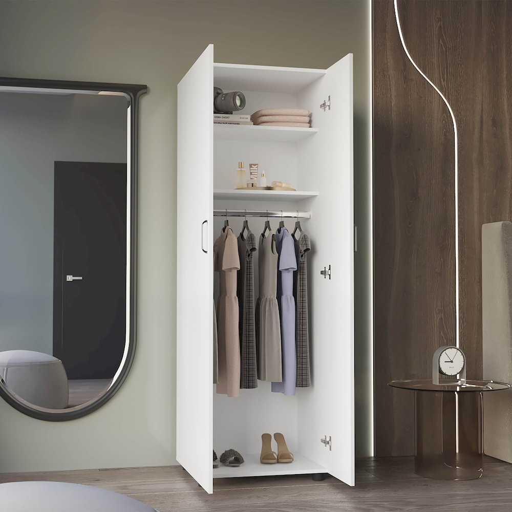 London Armoire, Two Shelves, Rod, Double Door Cabinet Armoire, White. Picture 7