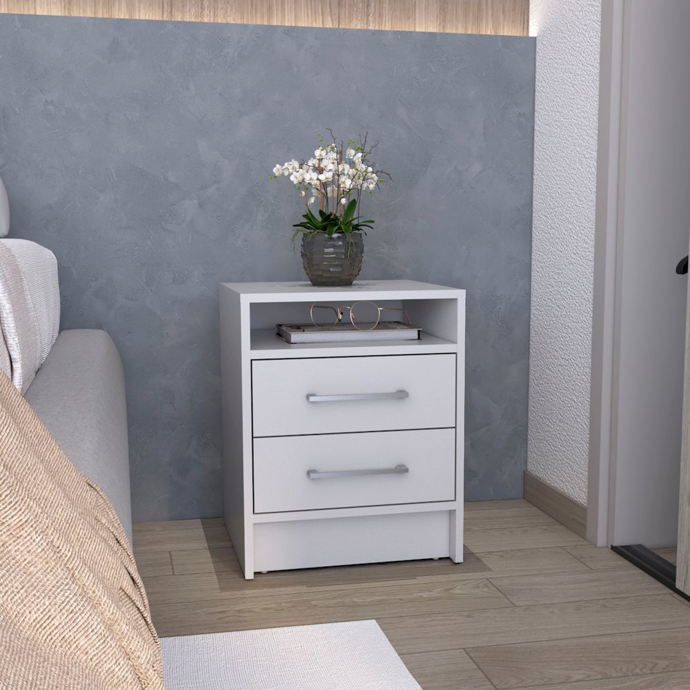 Leyva Nightstand with 2 Drawers and 1 Shelf, White. Picture 6