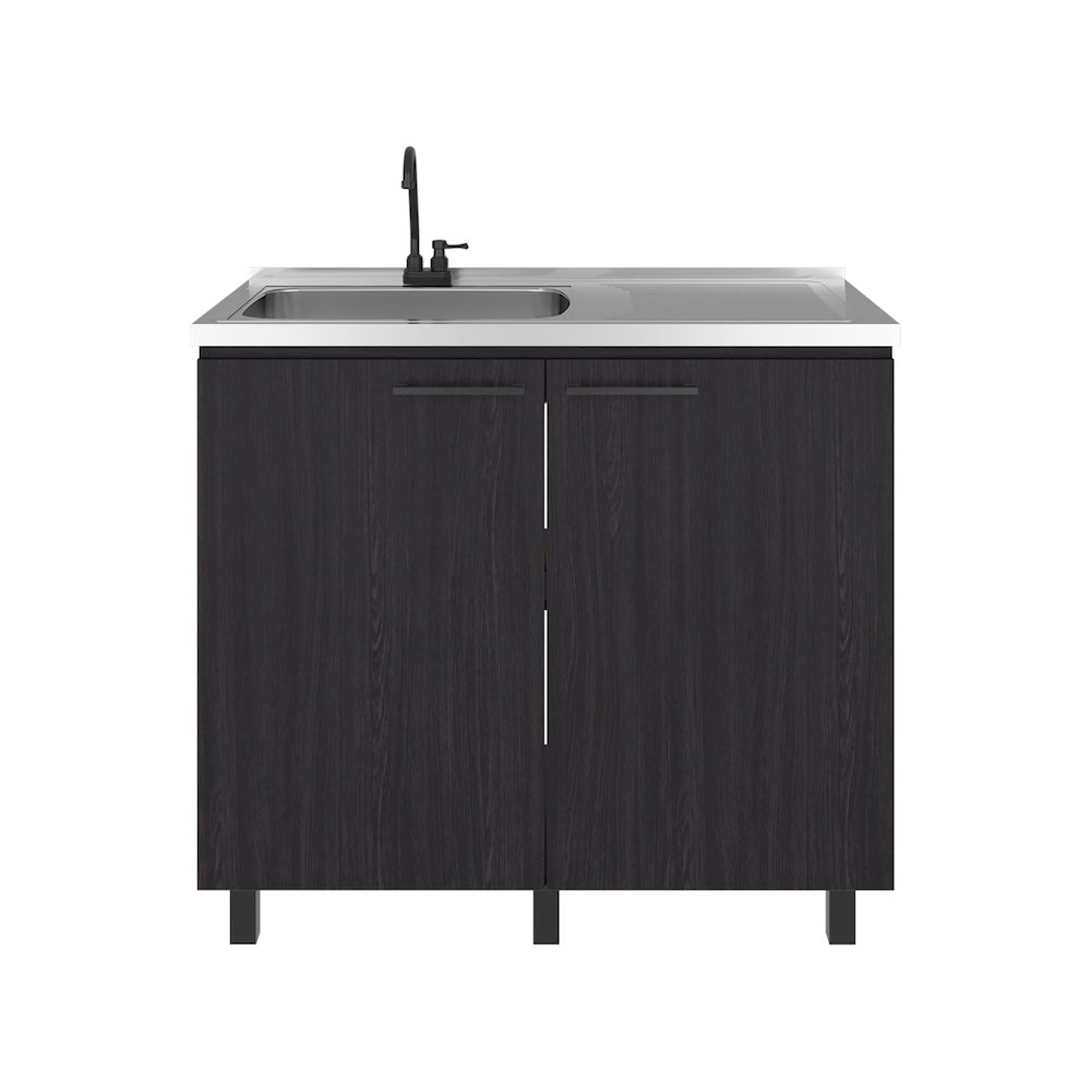 Utility Base Cabinet, Stainless Steel Countertop, 2-Door, Black Wengue. Picture 3